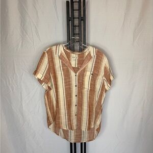 Toad&Co Tan and Cream Striped‎ Button Down Shirt